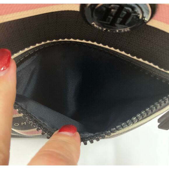 Tommy Hilfiger Classic Mini Backpack Purse Black Pink Cream Stripes - Picture 9 of 11